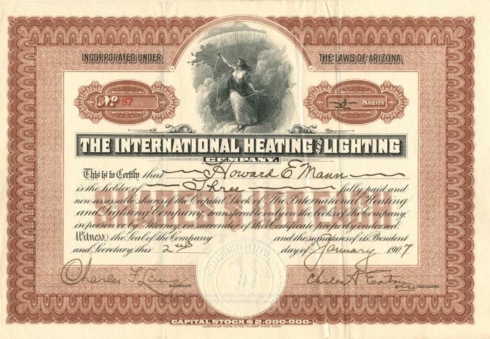 International Heating and Lighting Co. - Stock Certificate